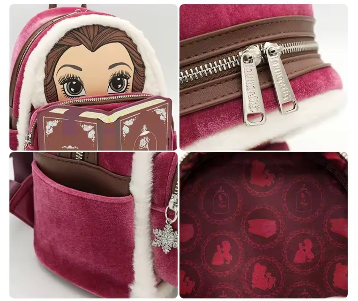 Zaino Loungefly Disney Belle – Pelle Vegana, Tasca Frontale, Zip
